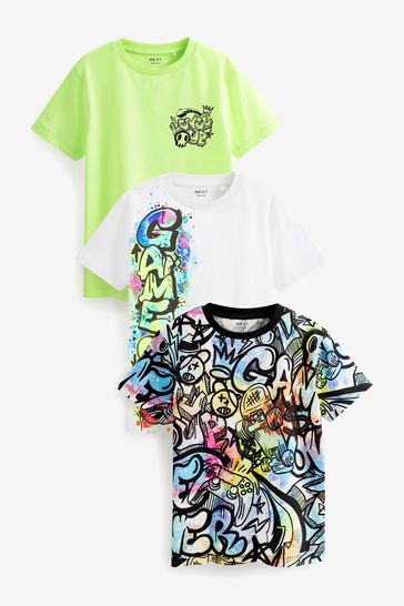 Fluro Graffiti Graphic T-Shirts 3 Pack (3-16yrs)
