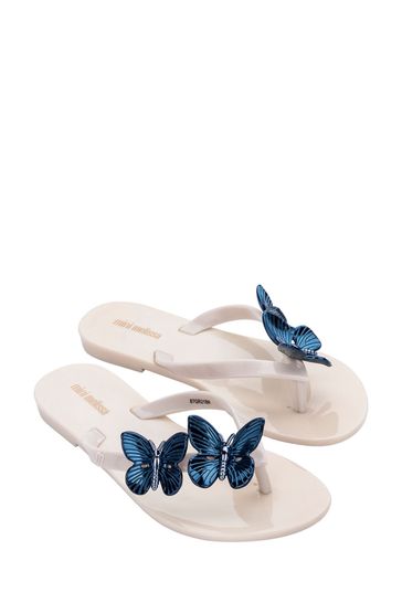 Melissa White 3D Chrome Butterfly Flip Flops