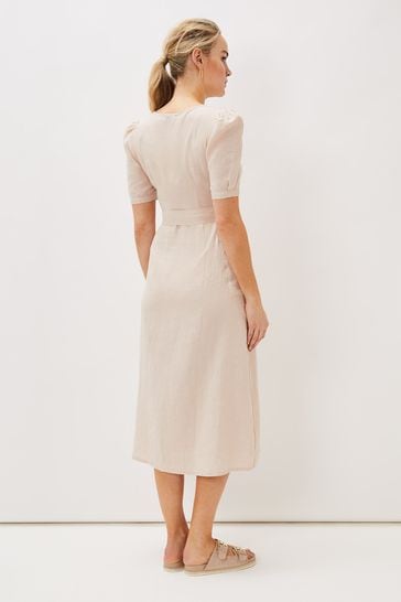 Phase Eight Natural Elletta Square Neck Linen Dress
