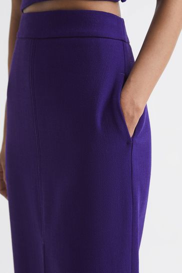 Reiss Purple Ciara Wool Pencil Skirt