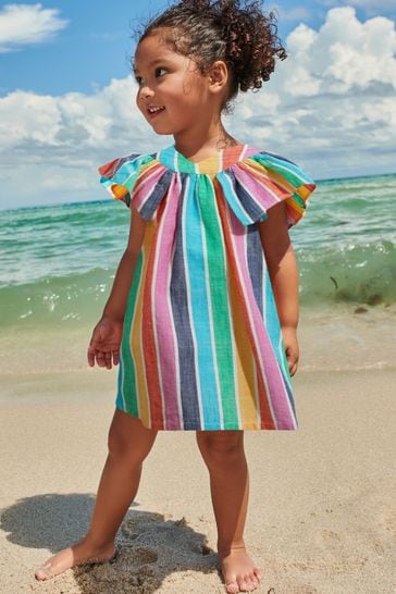 Buy Rainbow Stripe Cotton Ruffle Dress 3mths 8yrs from Next Luxembourg