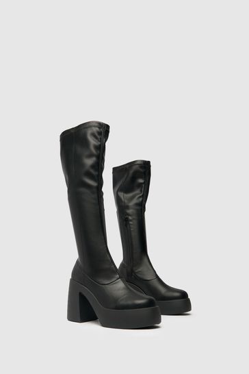 Buy Schuh Delilah Platform Stretch Black Knee Boots from Next