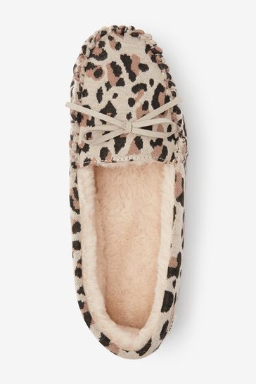 Womens leopard top moccasin slippers