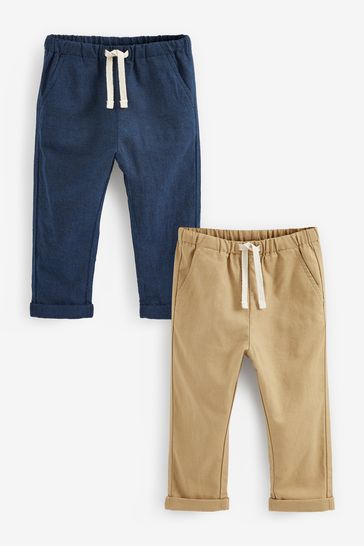 Tan/Navy Linen Trousers 2 Pack (3mths-7yrs)