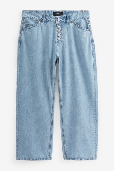 Buy Mid Blue Denim Button Fly Crop Wide Leg Jeans from Next Luxembourg