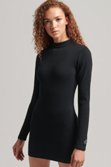 Black ribbed bodycon dress hotsell