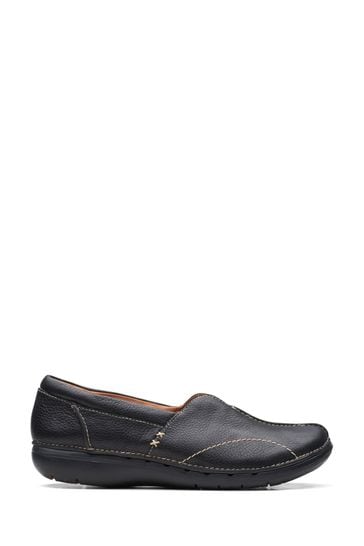 Clarks Black Leather Un Loop Stride Shoes