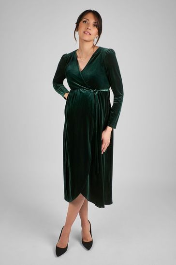 JoJo Maman Bébé Green Velvet Wrap Maternity & Nursing Dress