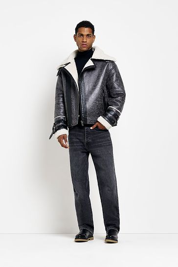 River island grey hotsell leather jacket