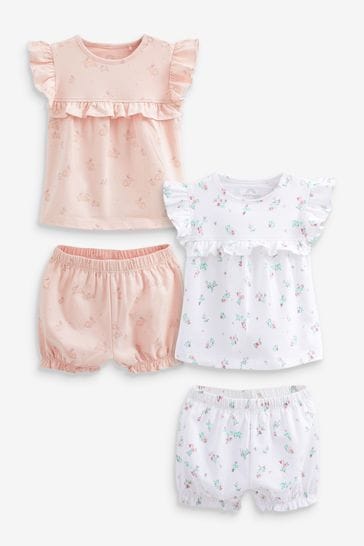 Pink/White Baby T-Shirt and Shorts Set 4 Piece