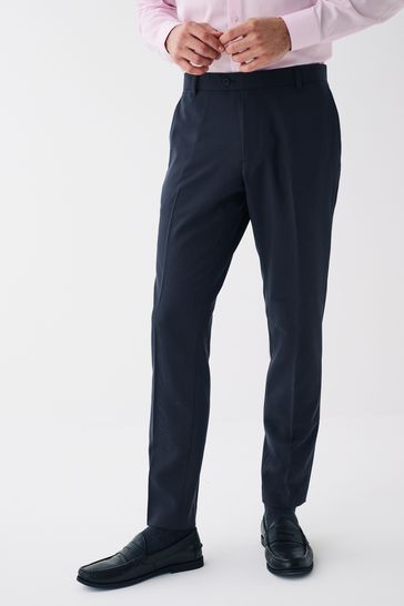 Navy Blue Skinny Machine Washable Plain Front Smart Trousers