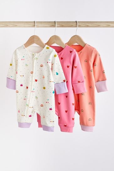 Pink Baby Footless Sleepsuits 3 Pack (0-3yrs)