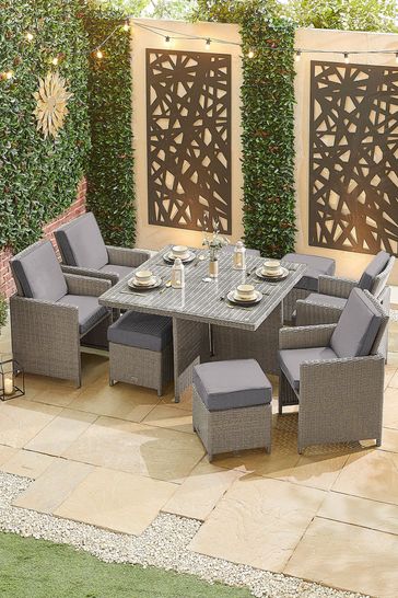 11 piece rattan cube sales garden furniture grey