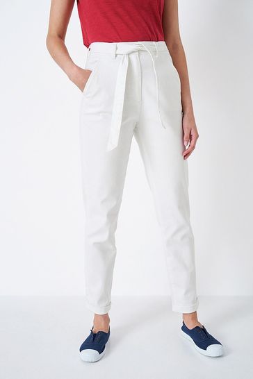 Crew Clothing Company White Cotton Casual Trousers