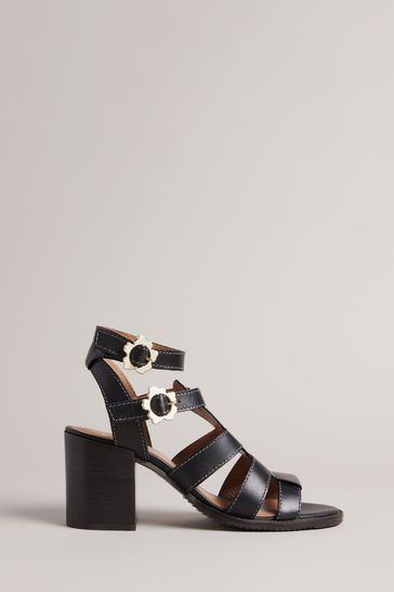 Ted Baker Tabaria Black Strappy Block Heeled Leather Sandals