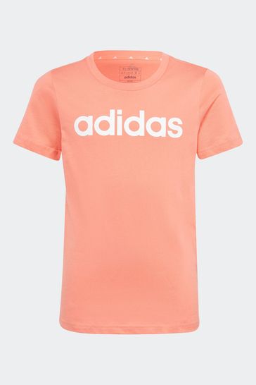 adidas Orange Junior Essentials Linear Logo Cotton Slim Fit T-Shirt