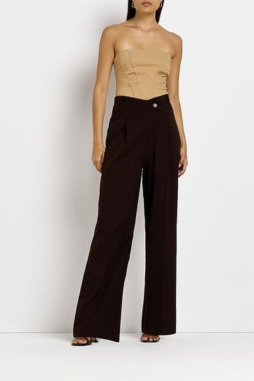 Buy River Island Brown Crossed Waistband Trousers from Next Ireland