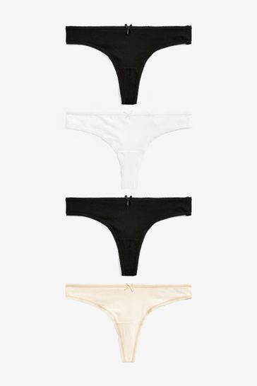Black/White/Nude Thong Cotton Rich Knickers 4 Pack
