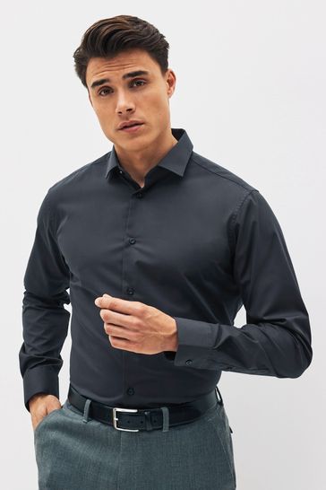 Charcoal Grey Slim Fit Cotton Single Cuff Shirt