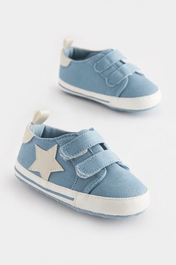 Blue Double Strap Star Baby Pram Shoes (0-24mths)