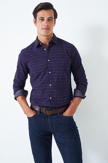 Crew Clothing Company Berry Red Check Print Cotton Casual Shirt