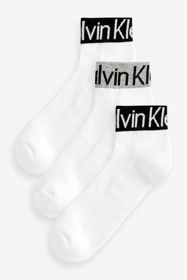 Calvin Klein White Logo Quarter Socks 3 Pack