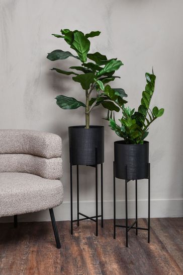 Libra Set of 2 Black Clyde Indoor Planters On Stands