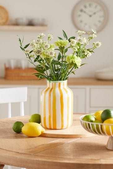 Yellow/White Stripe Ceramic Flower Vase