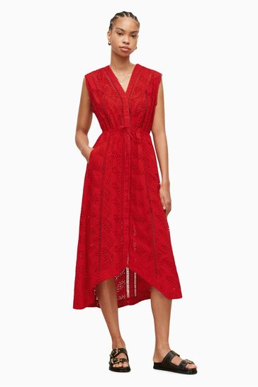 AllSaints Red Tate Broderie Dress