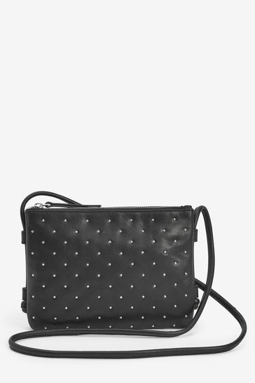 Black Pindot Small Leather Cross-Body Bag
