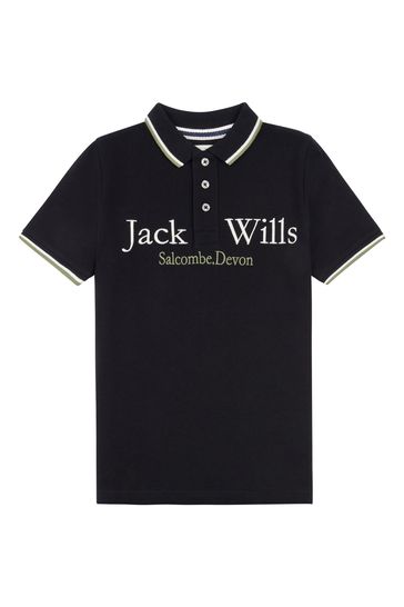 Jack Wills Script Tipped Black Polo Shirt