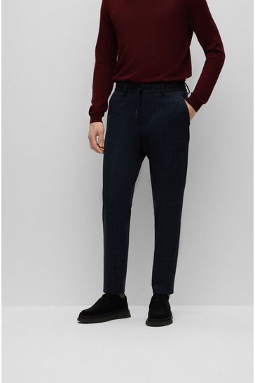 BOSS Dark Blue Tapered Fit Contempory Check Trousers