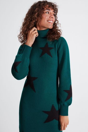 Sonder Studio Green Star Print Knitted Midi Dress