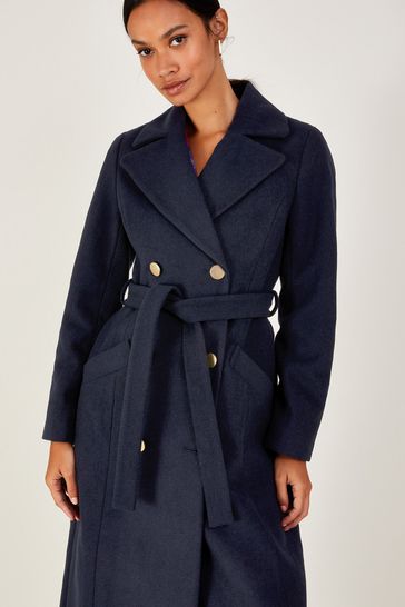 Buy Monsoon Blue Lola Belted Wool Mix Trench Coat from Next Luxembourg