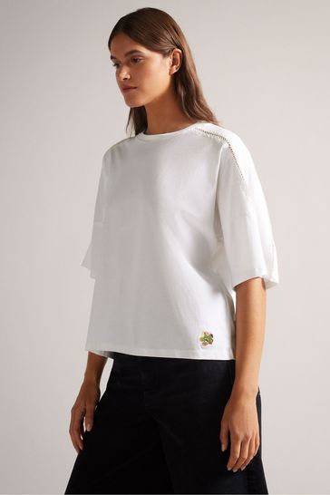 Ted Baker Peyrrie White T-Shirt With Zig Zag Stitch