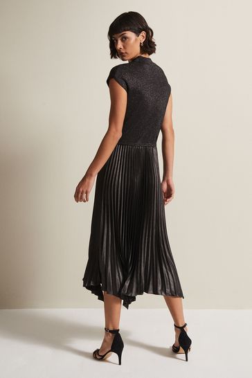 Metallic pleated knit skirt deals