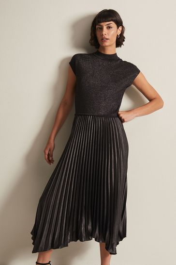 Metallic pleated knit skirt deals