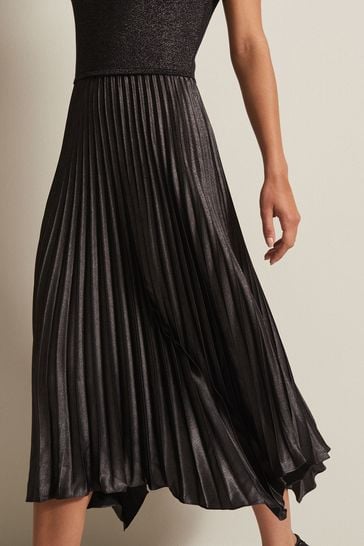 Phase Eight Black Isla Metallic Pleated Knitted Dress