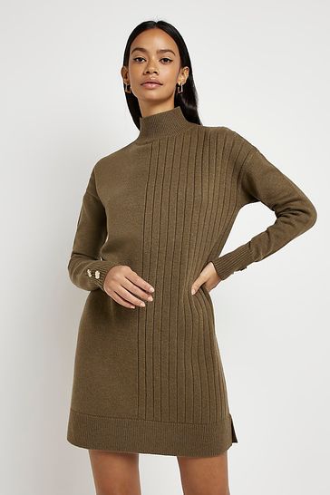Buy River Island Green Ribbed Panel Jumper Dress from Next Luxembourg