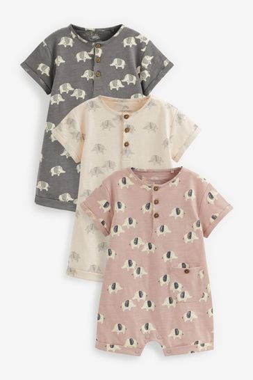Monochrome Elephant Baby Rompers 3 Pack