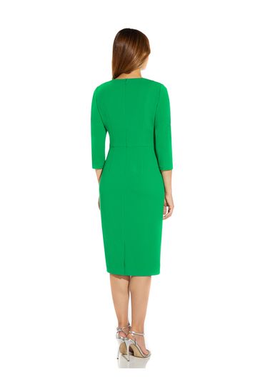 Buy Adrianna Papell Green Knit Crepe Tie Waist Sheath Dress from