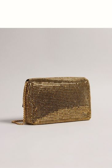 Ted Baker Glitzet Gold Toned Crystal Baguette Clutch Bag