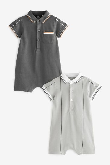Grey Baby Polo Rompers 2 Pack