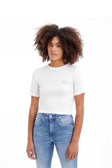 Calvin Klein Jeans Ribbed White T-Shirt