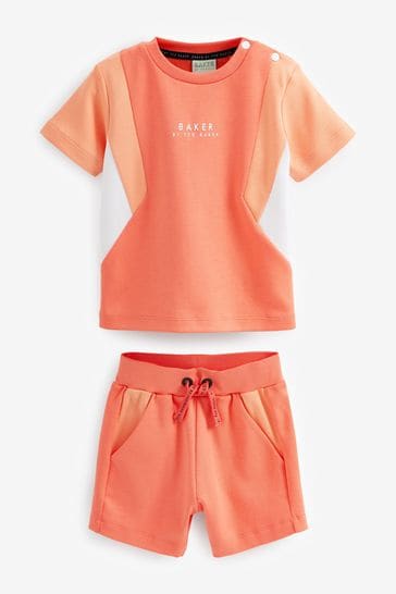 Baker by Ted Baker Orange Colourblock Short And T-Shirt Set