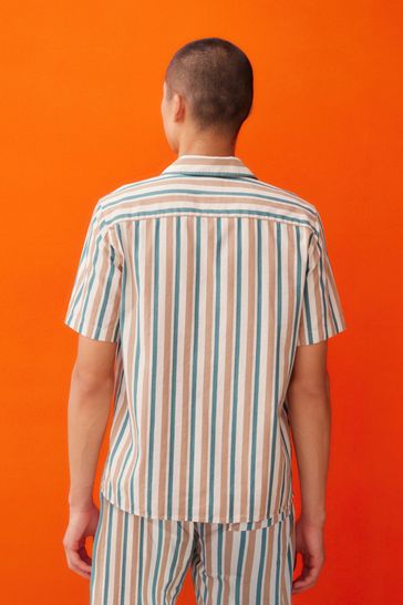 Buy Rust Orange Green Textured Short Sleeve Stripe Shirt With