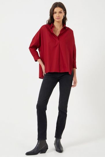 French Connection Red Poplin Side Split Shirt