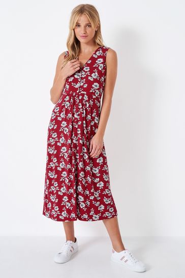 Crew Clothing Company Red Floral Print A-Line Dress