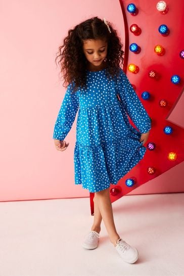 Crew Clothing Company Blue Spot Cotton Draped Dress