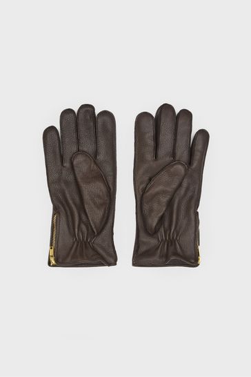 Reiss Chocolate Iowa Leather Gloves
